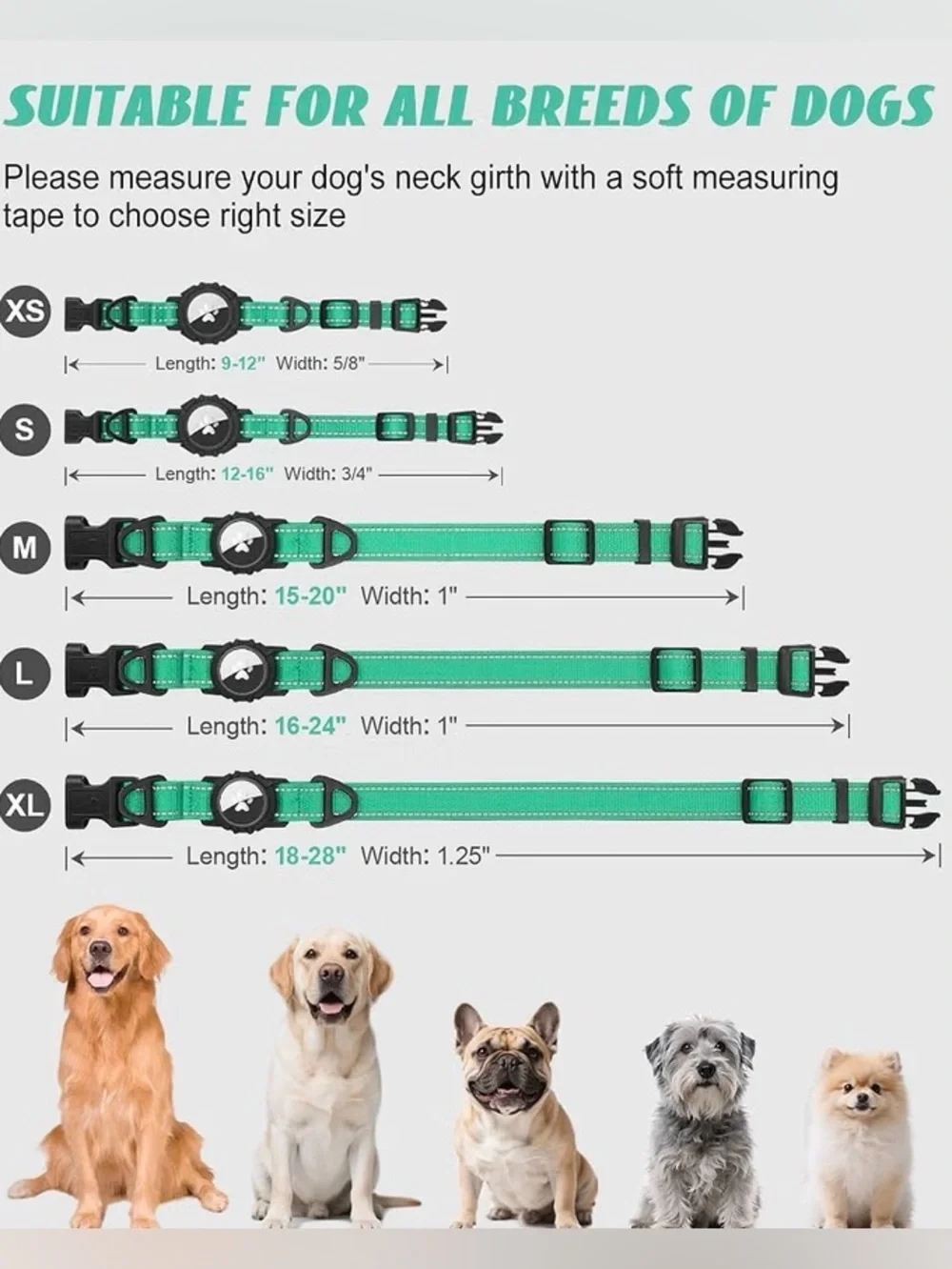 Adjustable Green Nylon Dog Collar with Quick-Release Buckle